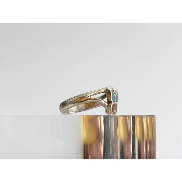 Crushed Turquoise & Coral Butterffly 925 Vintage Mexican Inspired Ring - sz 4.25 - Picture 2 of 9